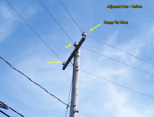 Photo of one of the adjacent pols showing loose tie wires